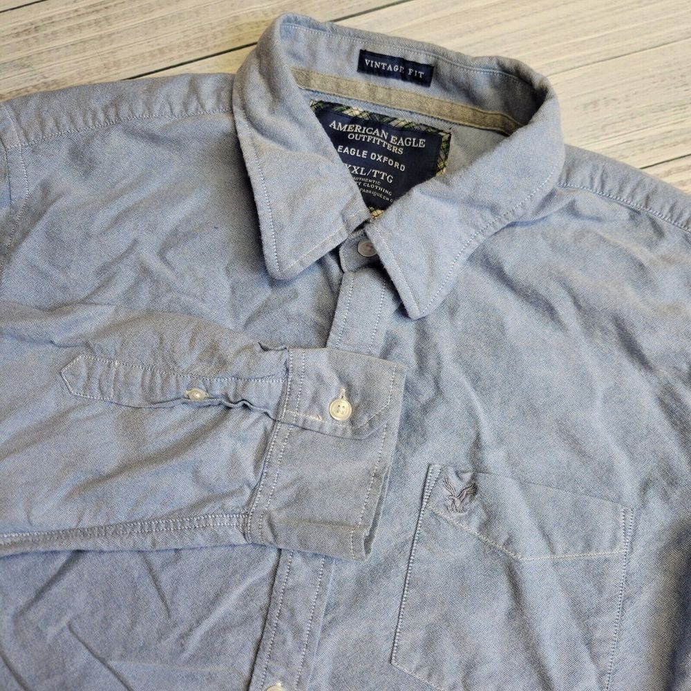 American Eagle Shirt Mens 2XL Blue Vintage‎ Fit Chambray Long Sleeve Button Up